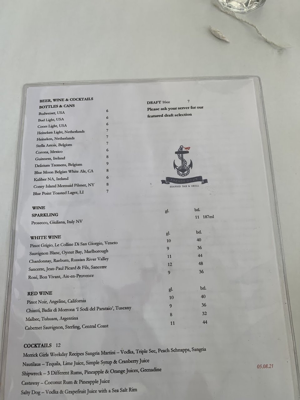 Menu for soups and seafood specials